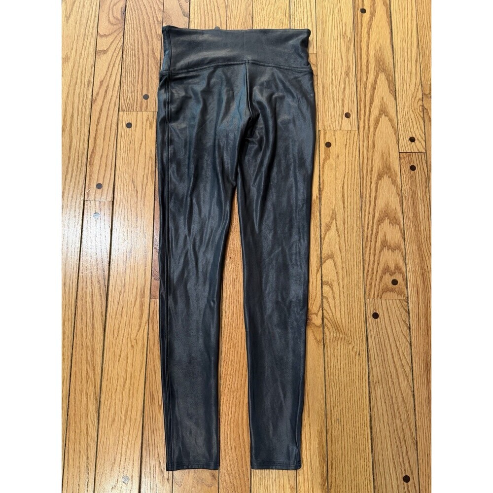 SPANX Faux Leather Leggings Black Medium Regular High Rise Shaping Pull On - Picture 4 of 5